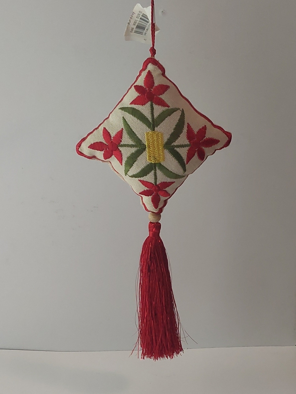 jcpenney Cream Pillow  Ornament  with Red Tassel